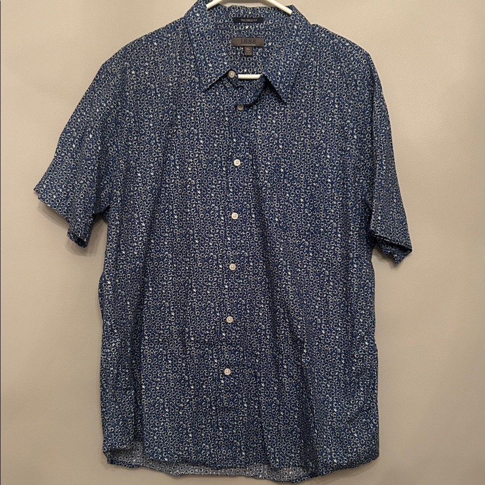 1888 Saddlebred Tailored Blue Floral Short Sleeve Button Down Shirt, Size XL